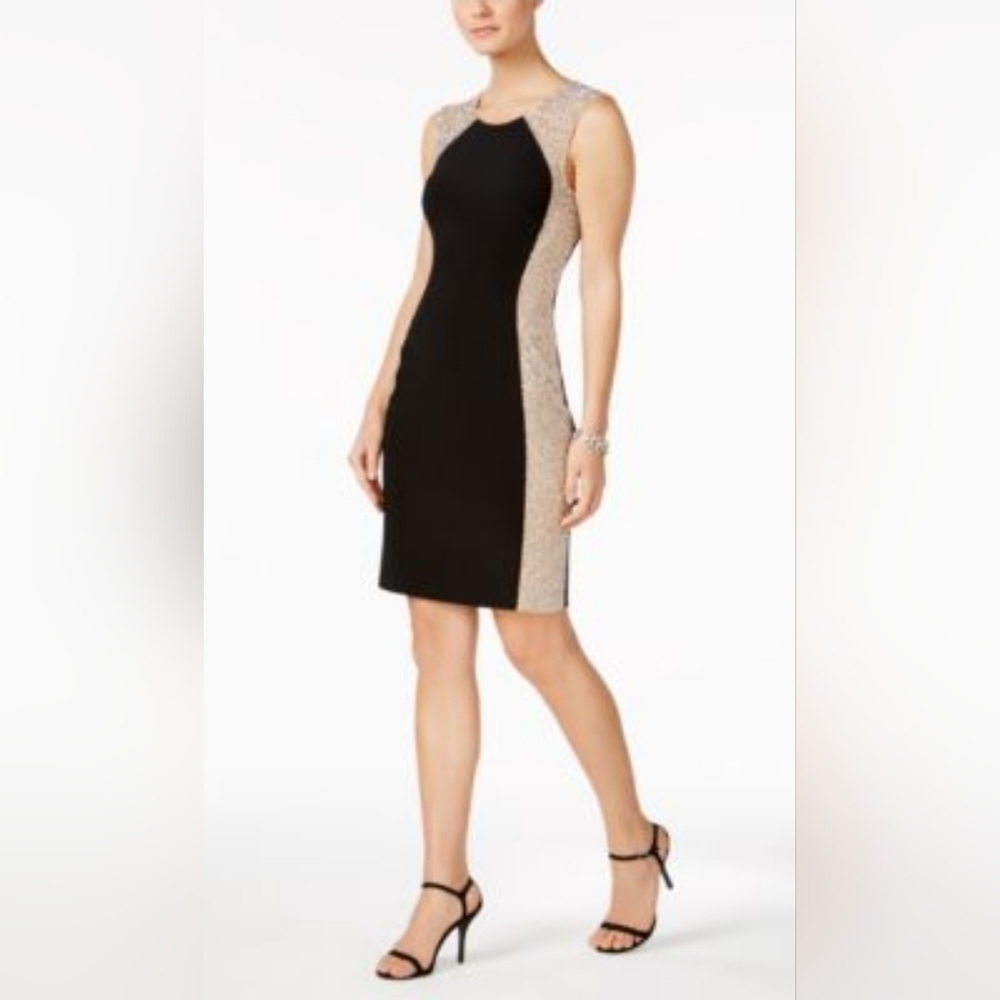 Xscape Elegant Black and Gold Mini Dress